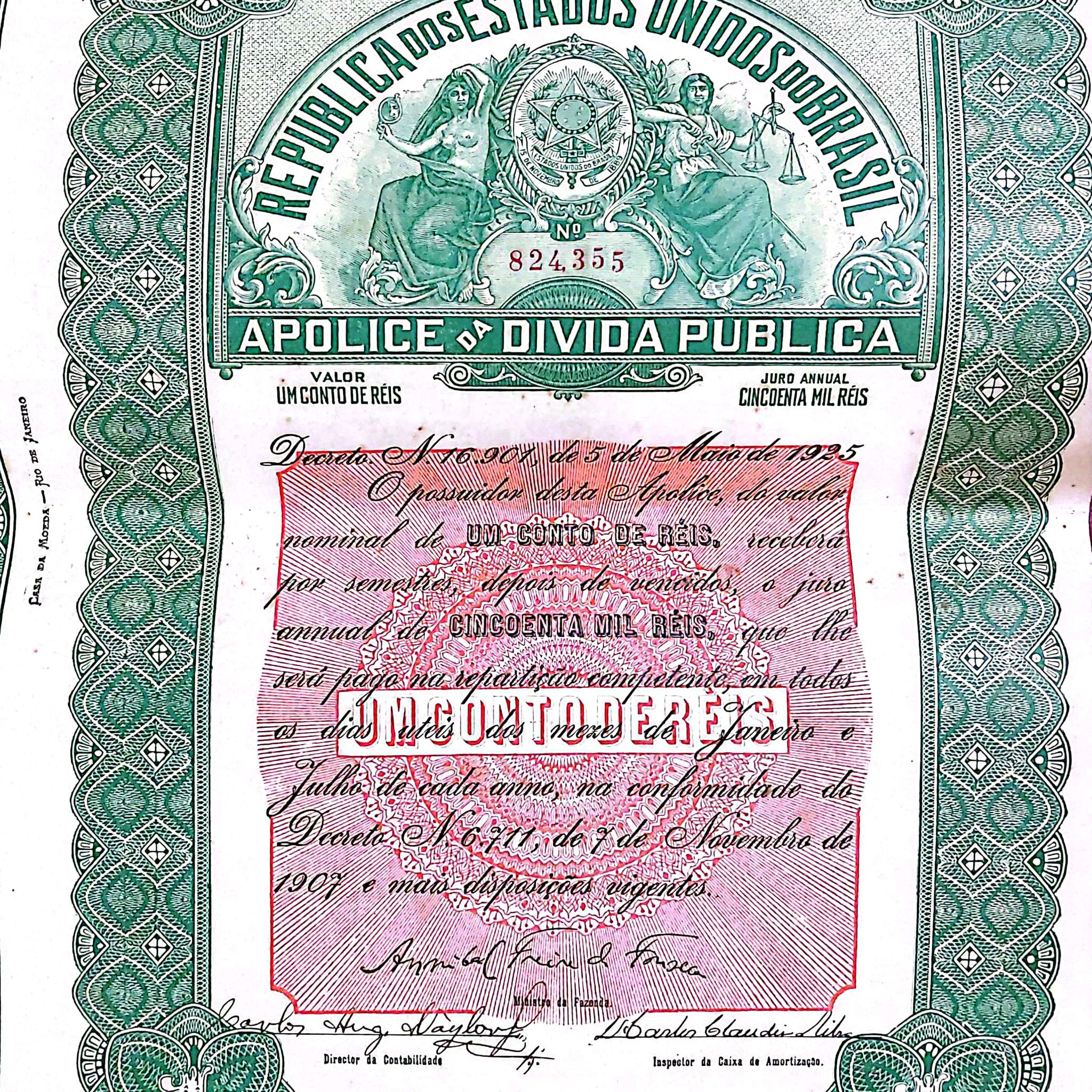 Apolice da Divida Publica 1 Conto de Reis