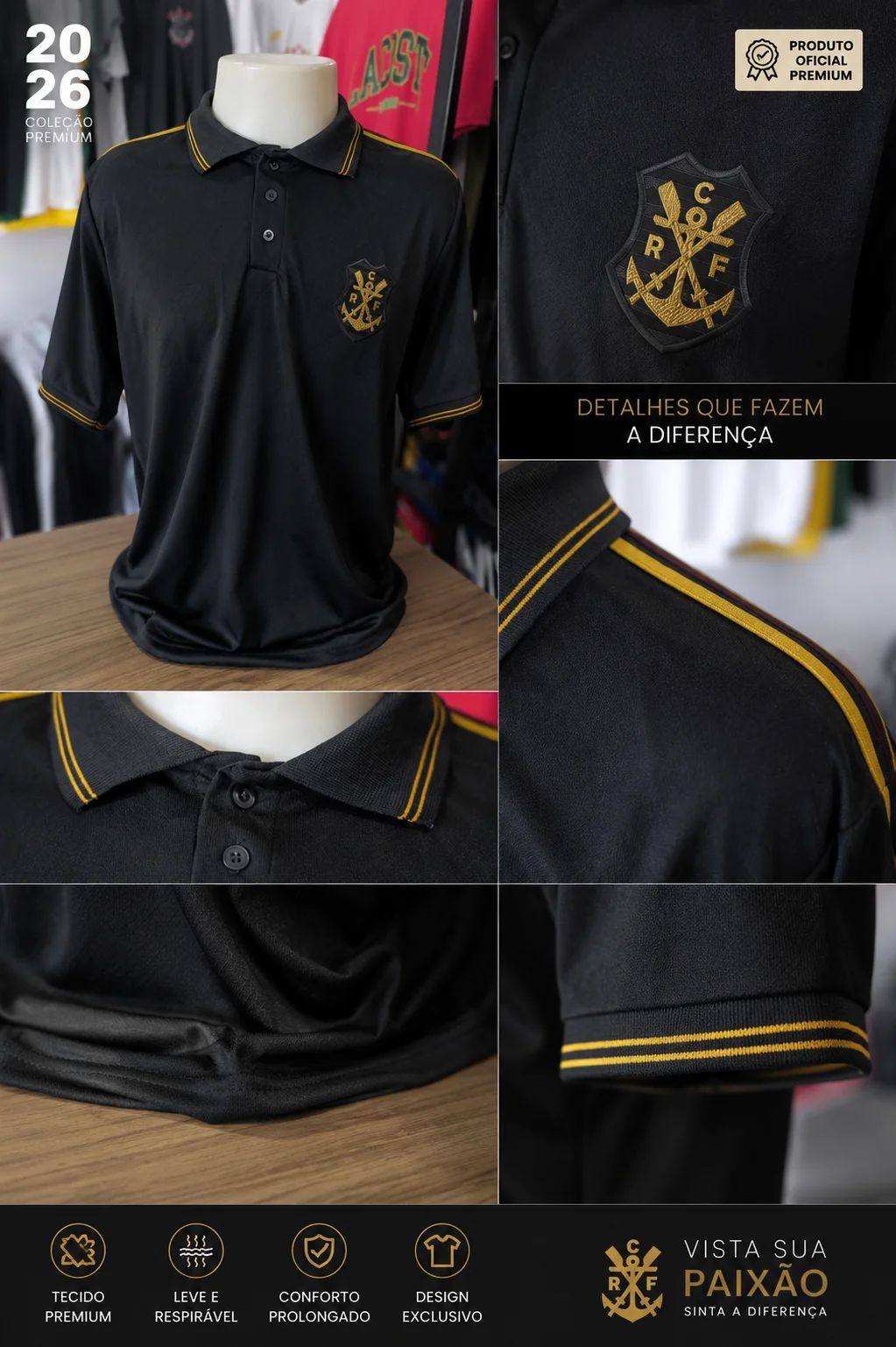 Camisa Flamengo Polo Preta - Dri Fit Premium