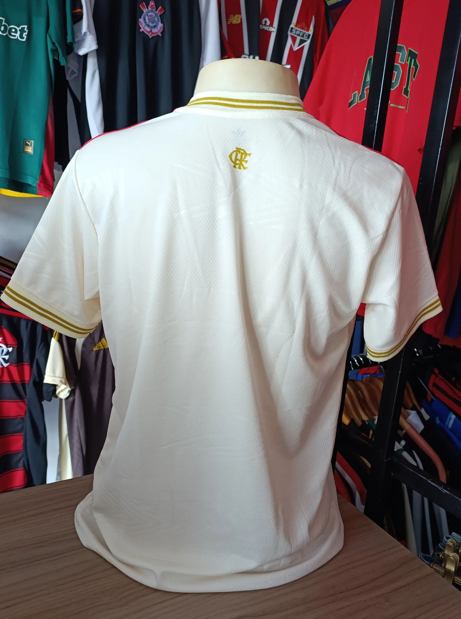Camisa Bege Flamengo - Gola V - Dri Fit Premium