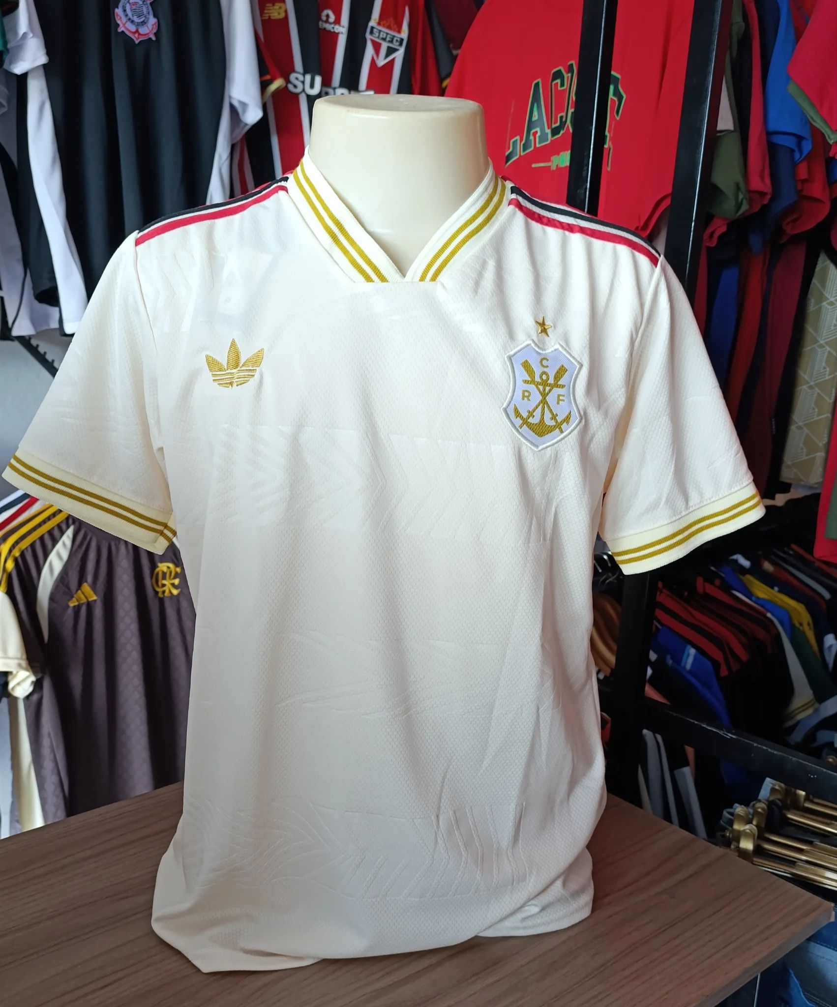 Camisa Bege Flamengo - Gola V - Dri Fit Premium