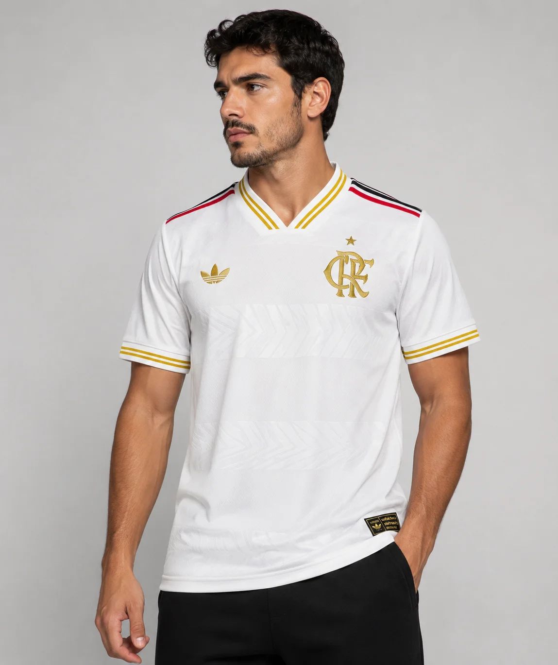 Camisa Bege Flamengo - Gola V - Dri Fit Premium
