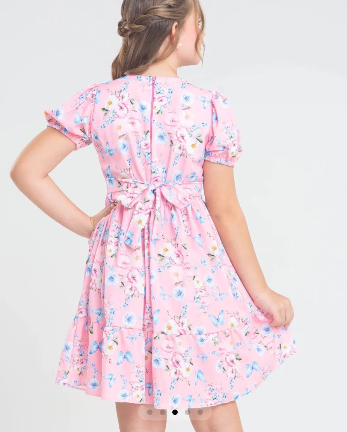 Vestido Infantil Rosa Estampado com Borboletas