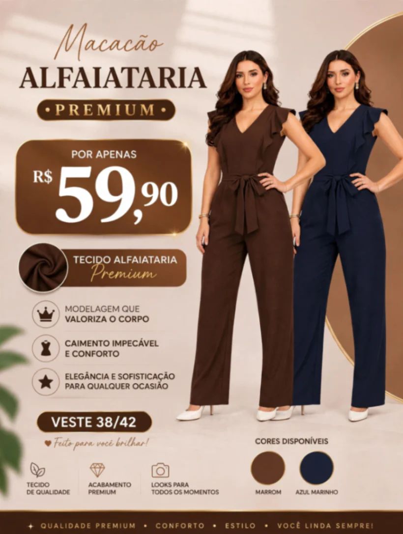Macacão Feminino Marrom com Babados e cinto