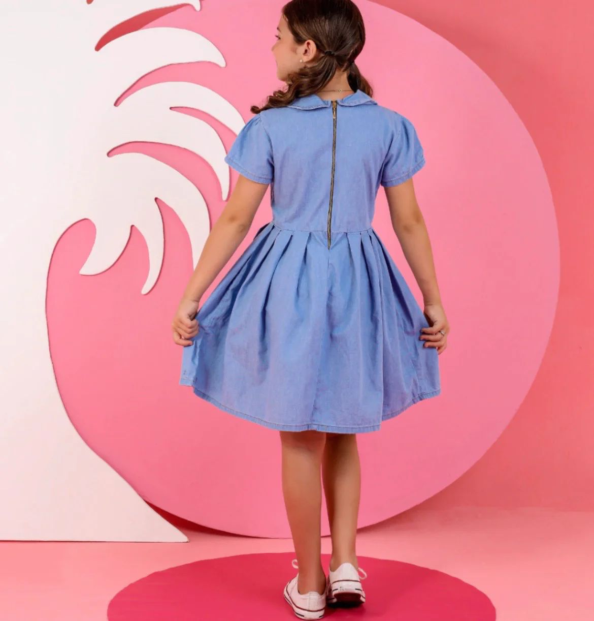 Vestido Infantil Jeans com Botões Rosa