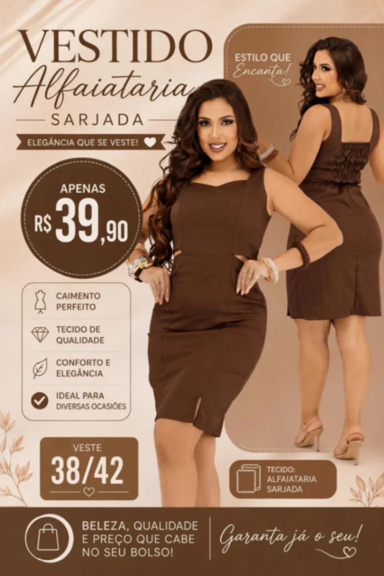 Vestido Regata Bege com Recortes na Cintura