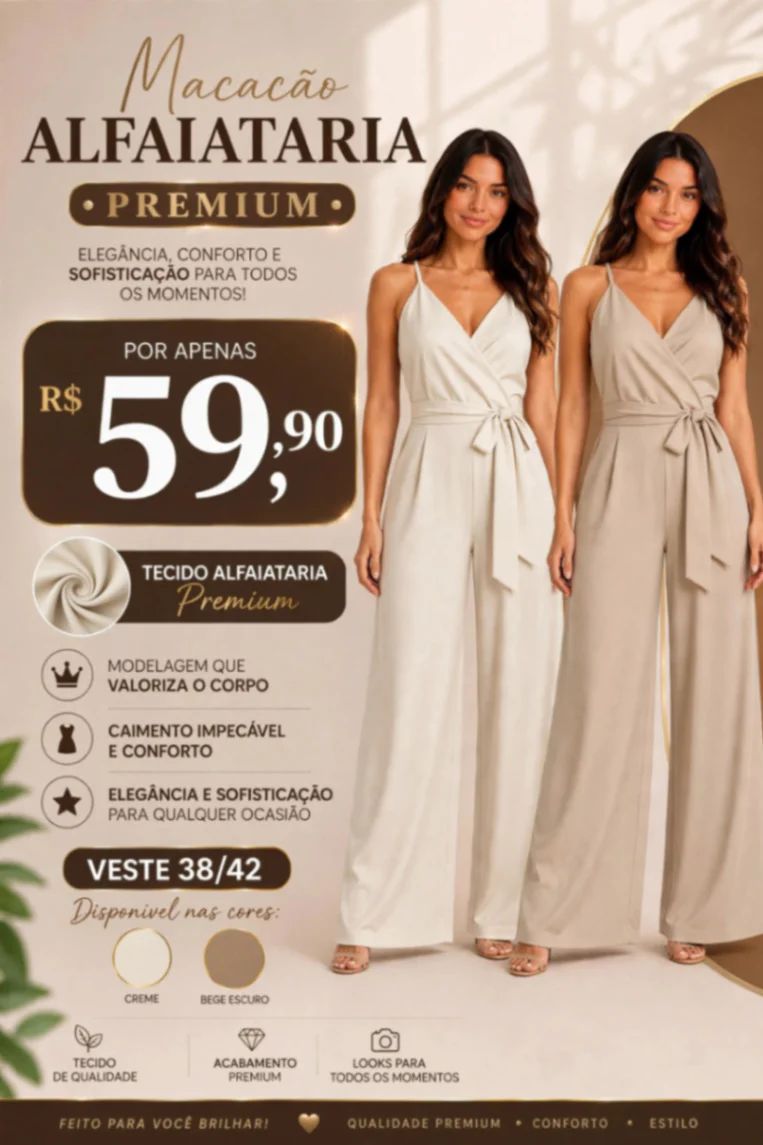 Macacão Feminino Alfaiataria Com Cinto