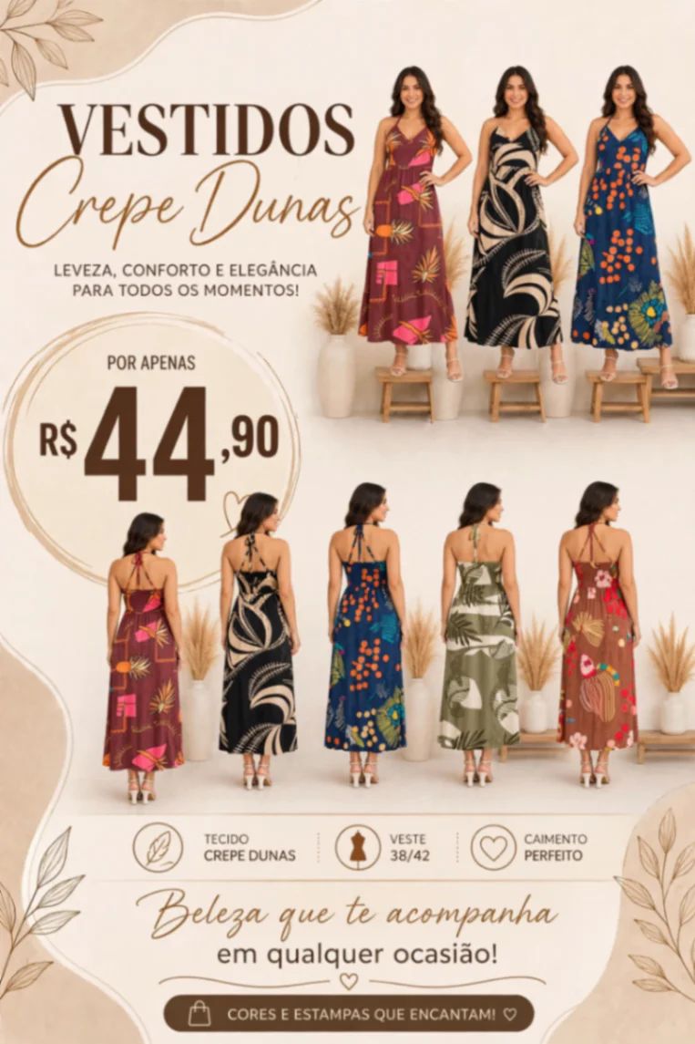 Vestido Midi Estampado Alça Fina