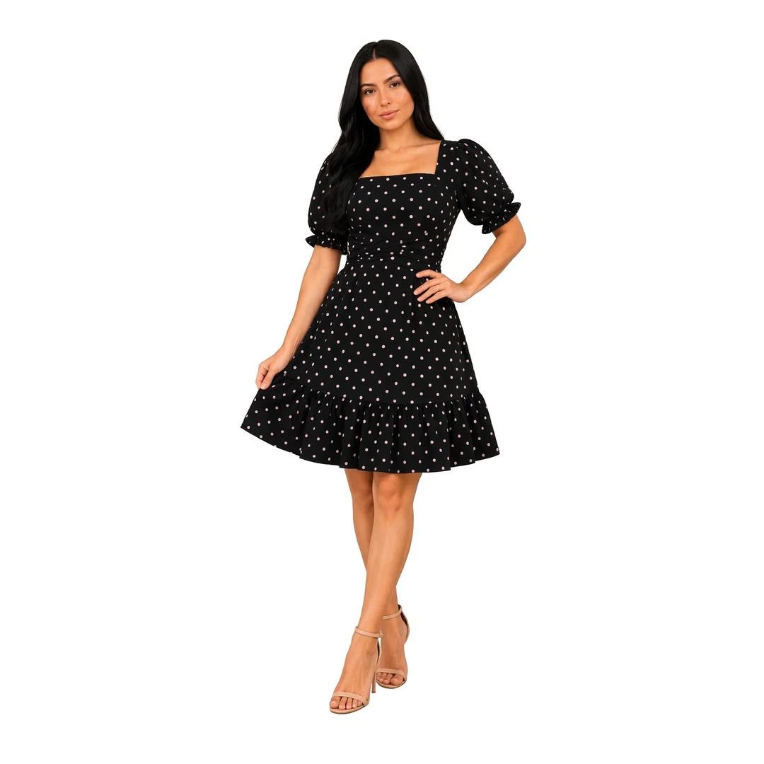 Vestido Preto de Poá com Babado