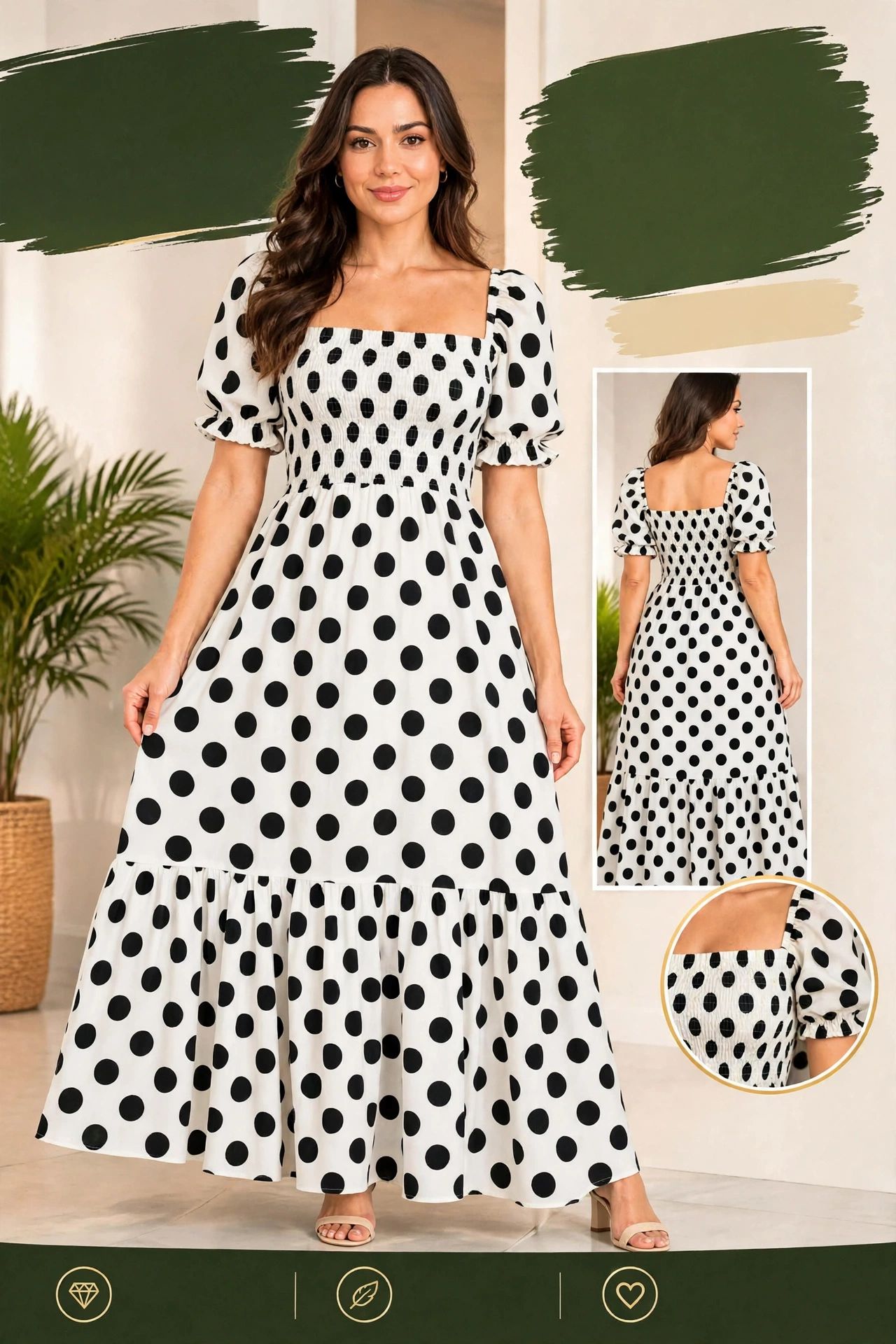 Vestido Longo Poá com Elastex e Babado