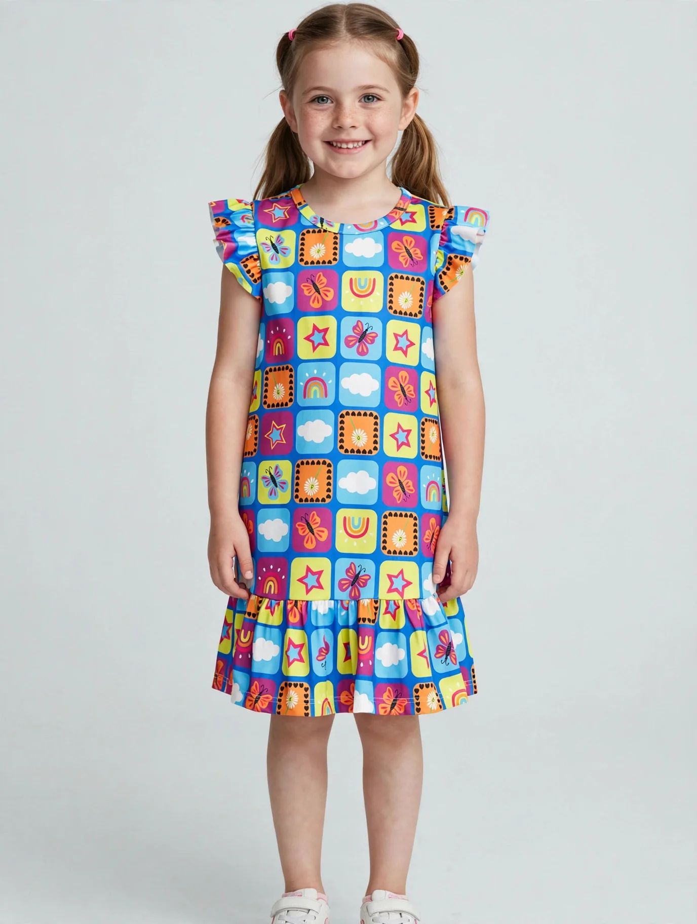 Vestido Infantil Estampado Colorido com Babados