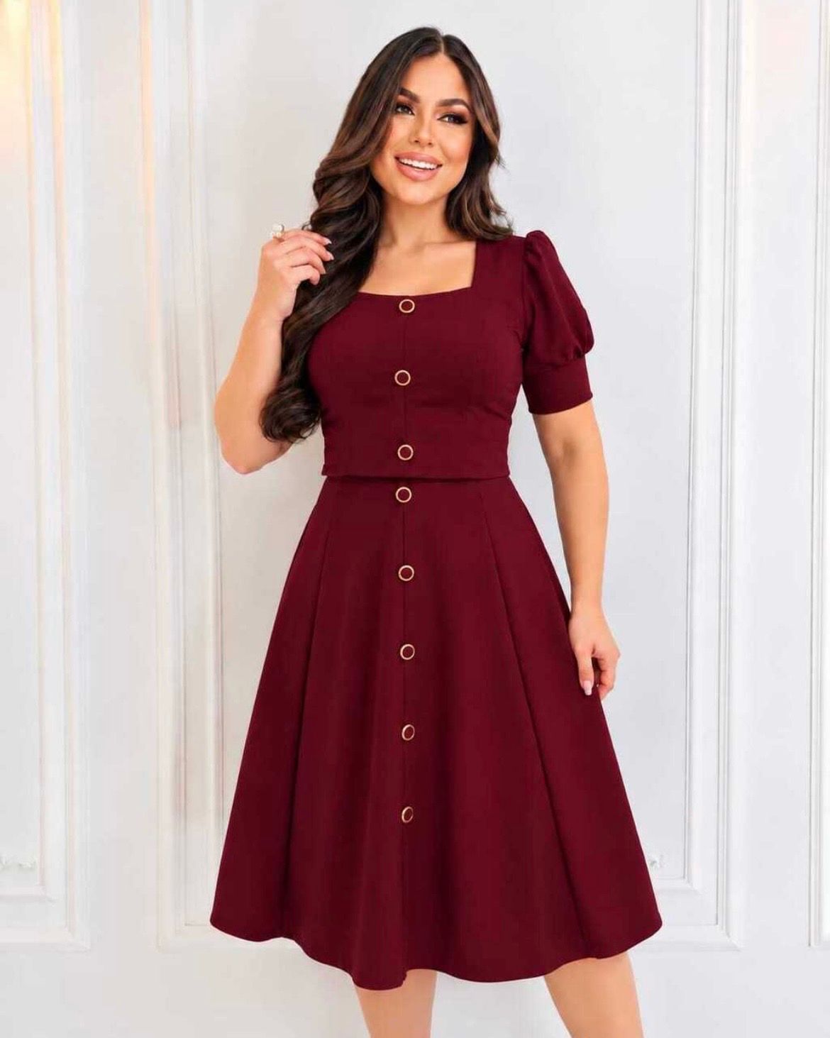 Conjunto Midi Bordô de Botões