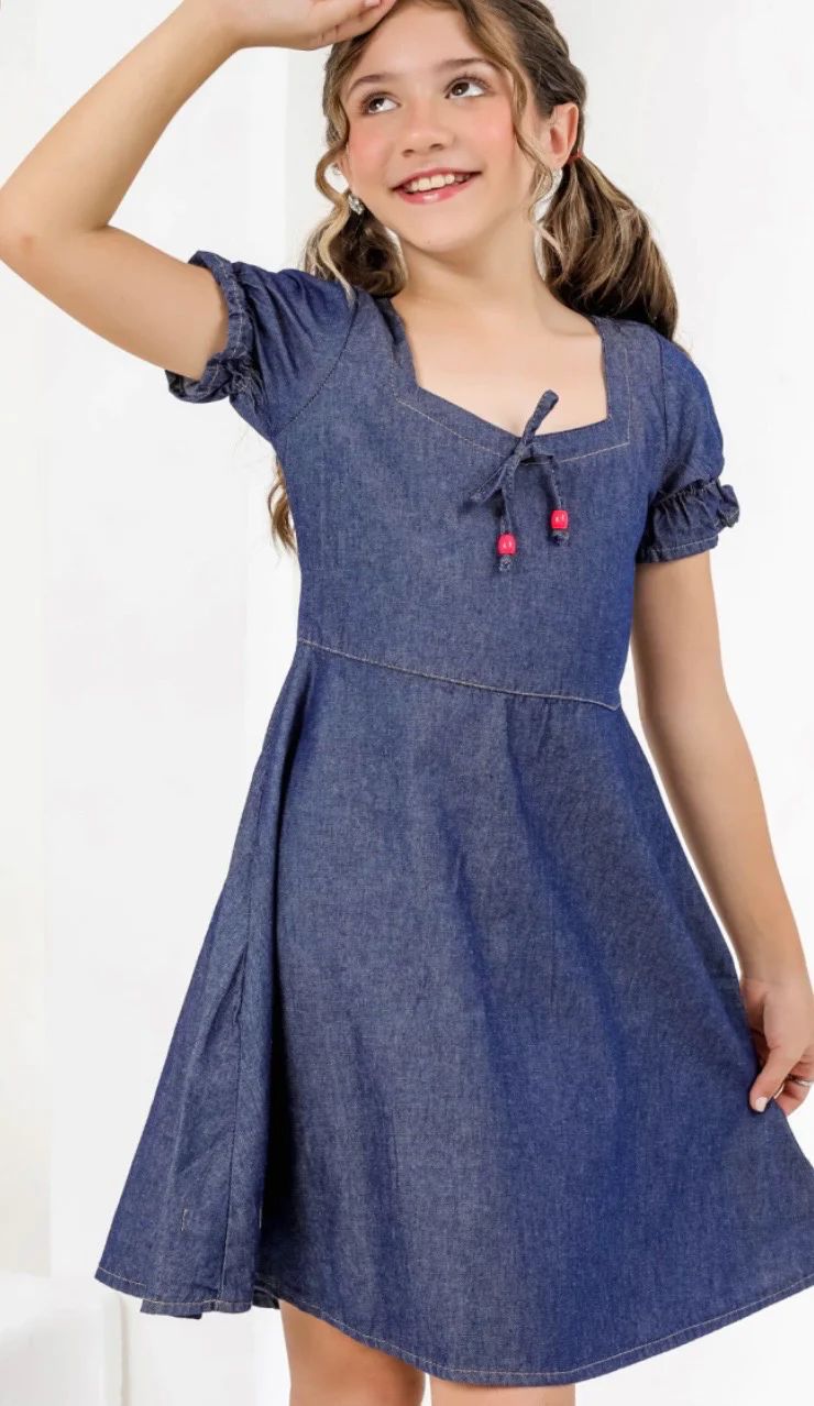 Vestido Jeans Infantil com Amarração