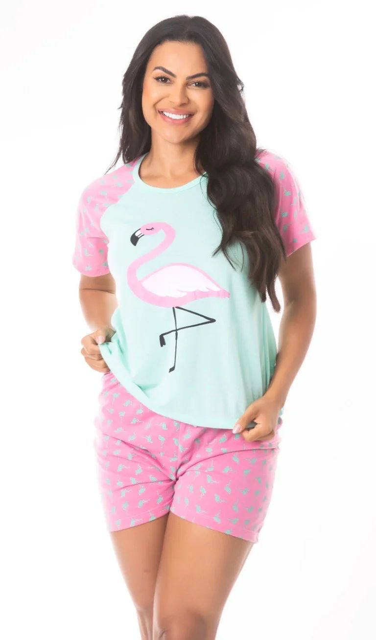 Pijama Curto Feminino Flamingo