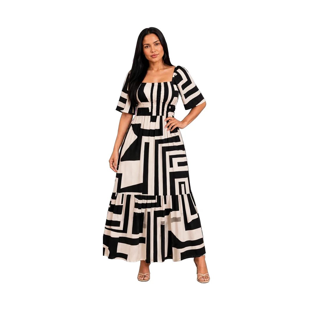 Vestido Midi Estampado Geométrico