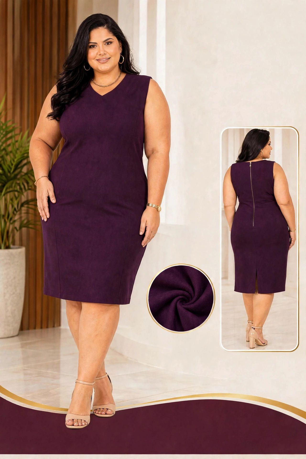 Vestido Midi Feminino Roxo em Suede