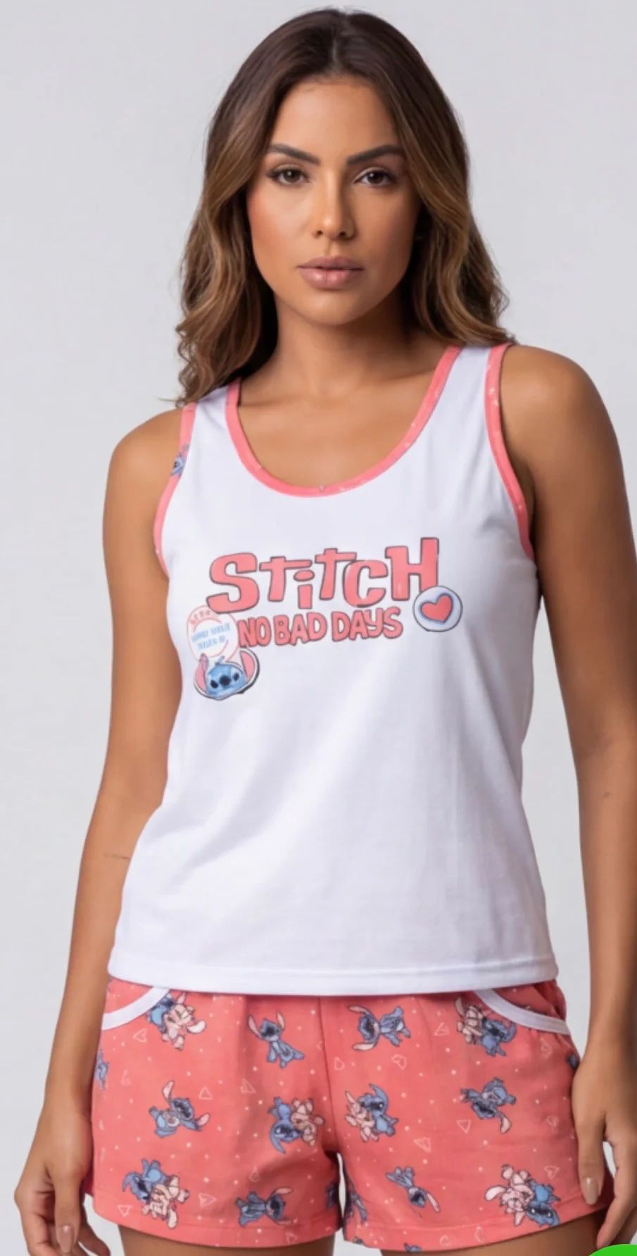 Pijama Stitch No Bad Days Branco e Rosa
