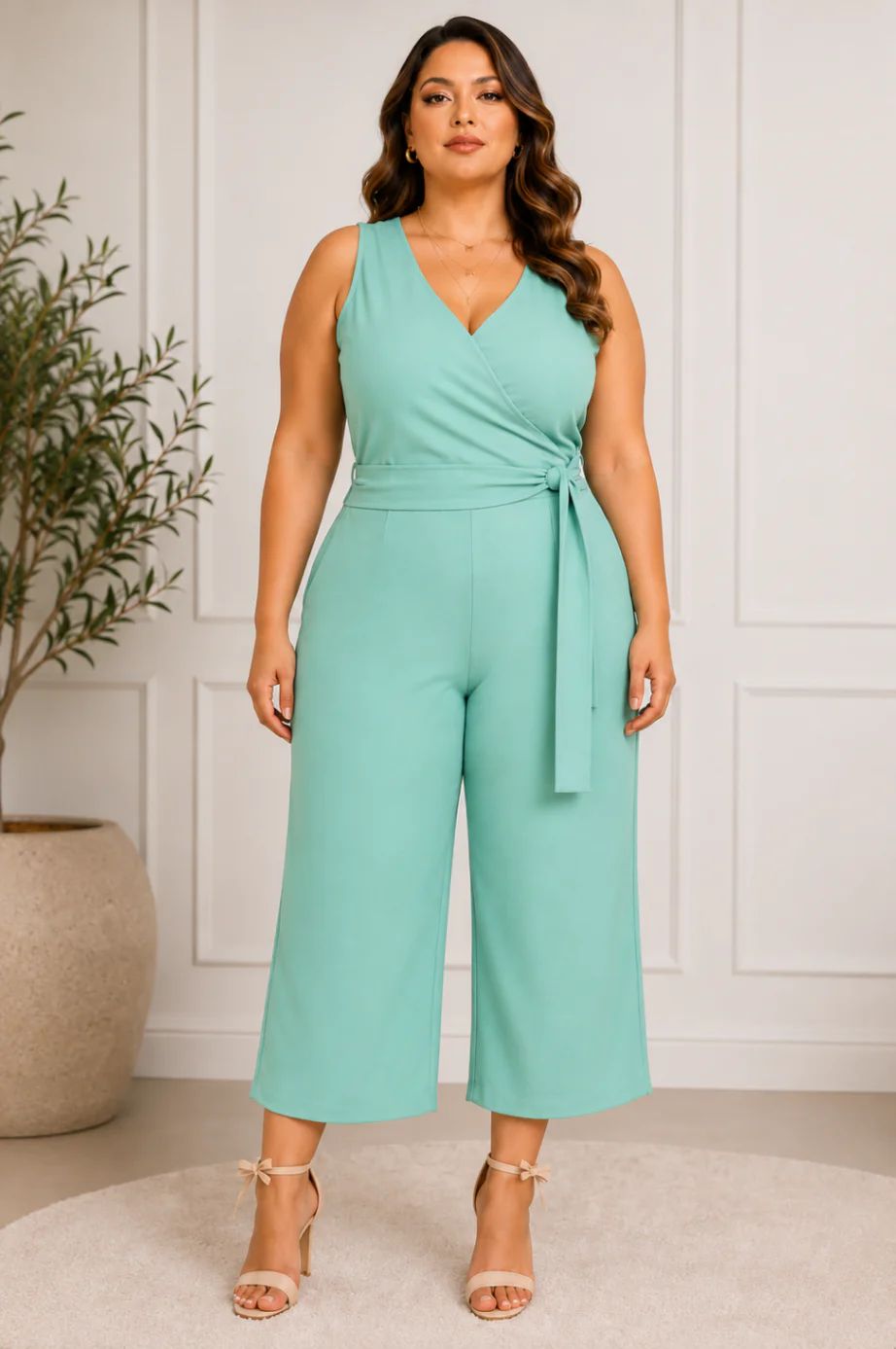 Macacão Pantacourt Feminino Verde Menta Envelope