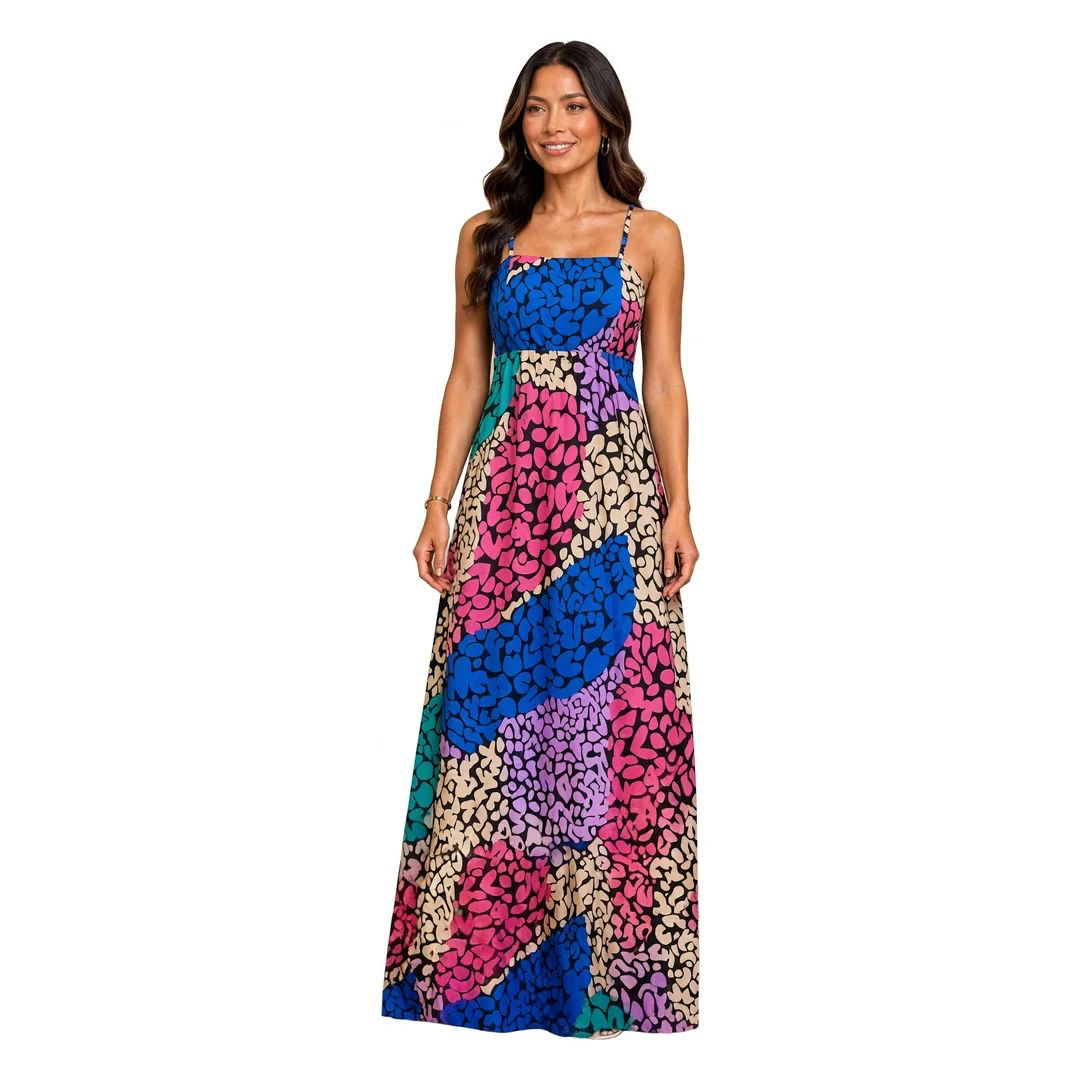 Vestido Longo Estampado Alças Finas