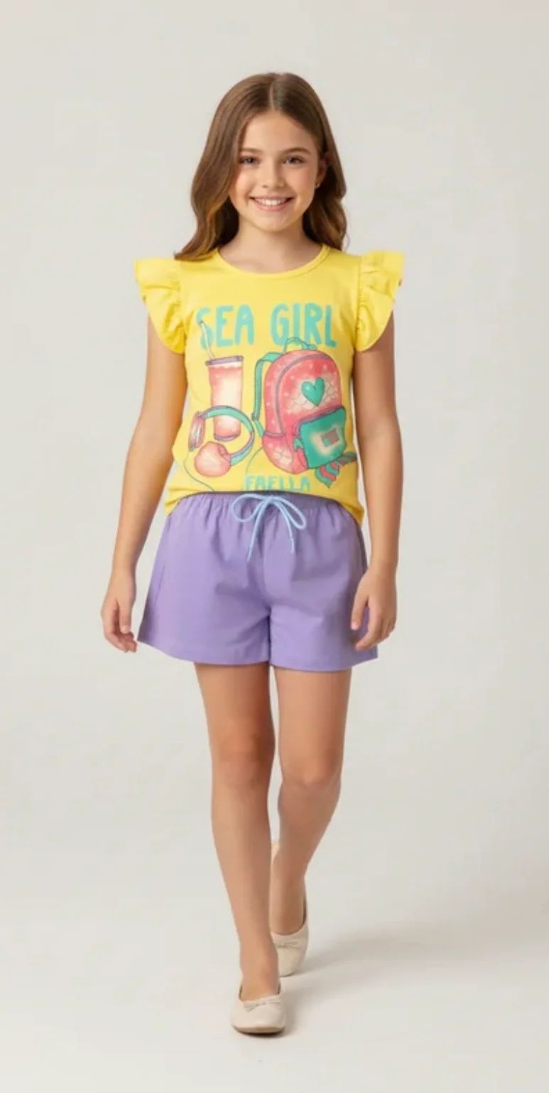 Conjunto Infantil Amarelo e Roxo Sea Girl