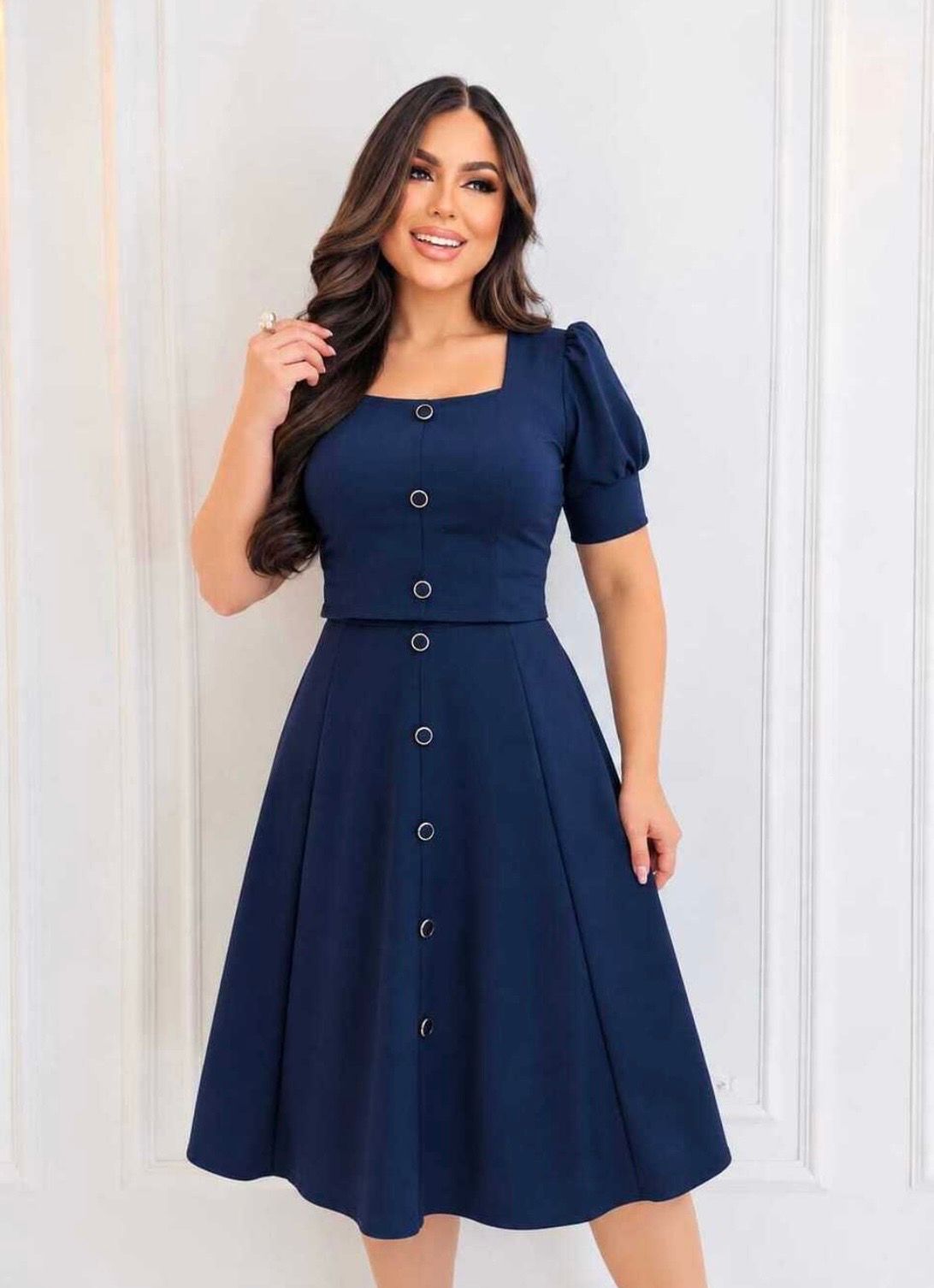 Conjunto Midi Azul Com Botões