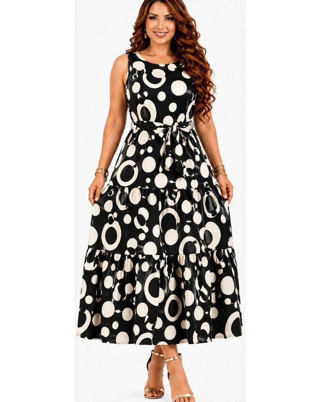 Vestido Midi Estampado Com Cinto
