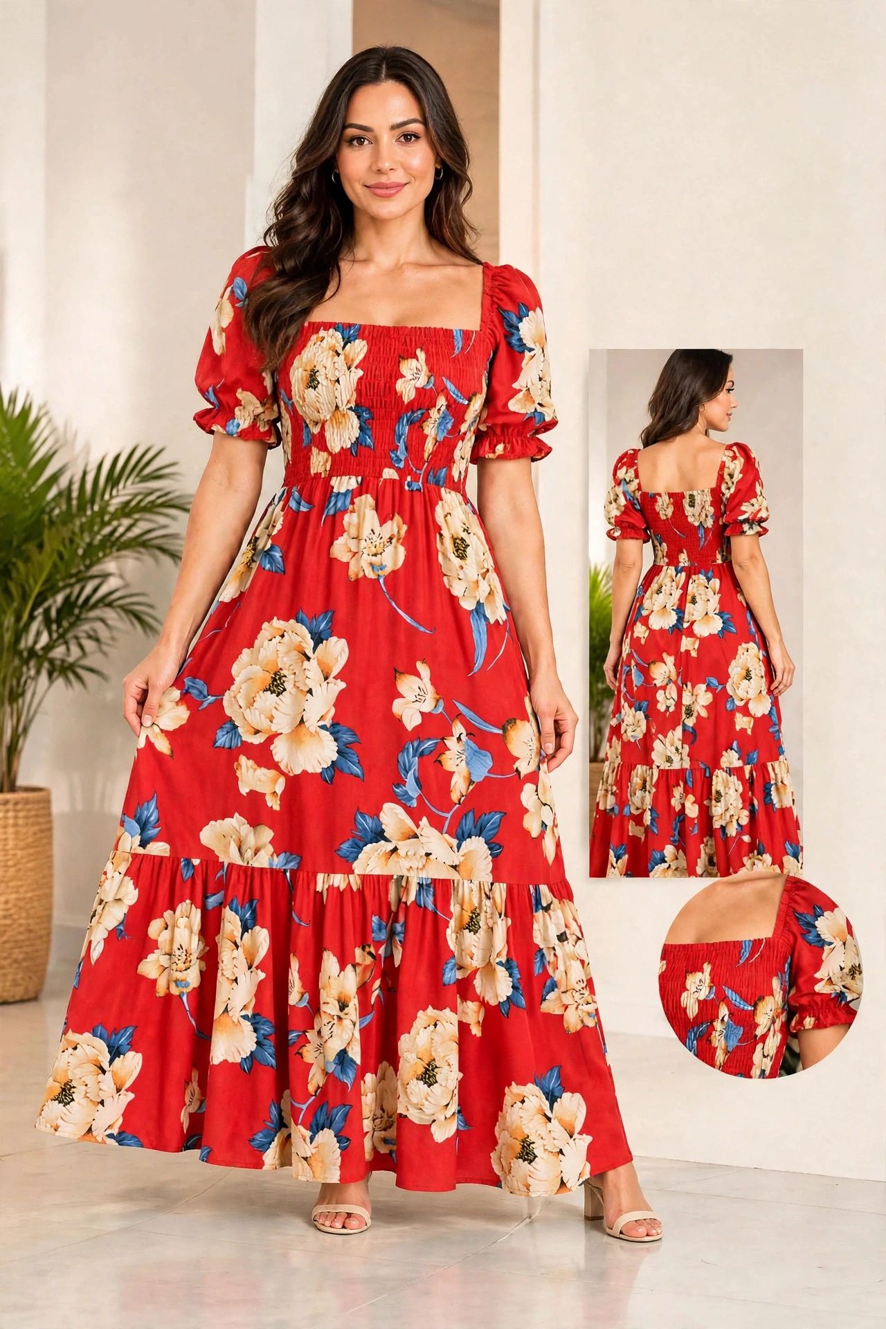Vestido Longo Estampado Floral Vermelho