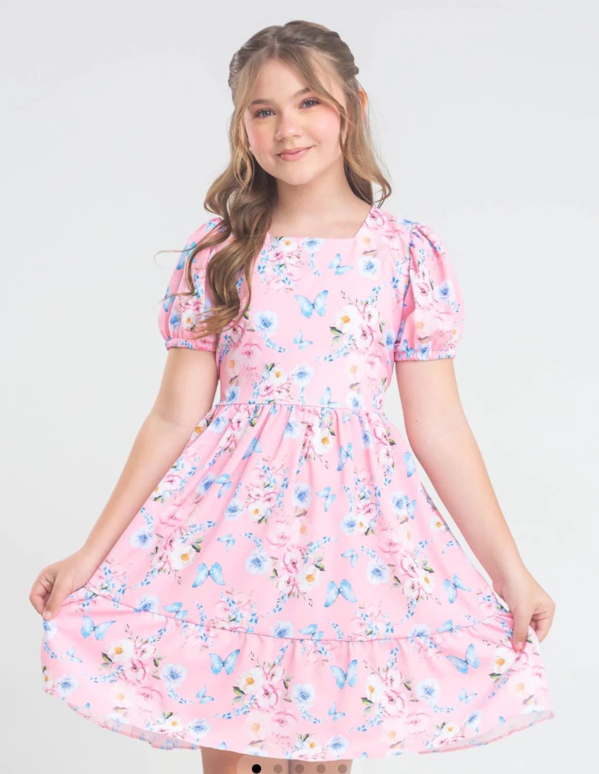 Vestido Infantil Rosa Estampado com Borboletas