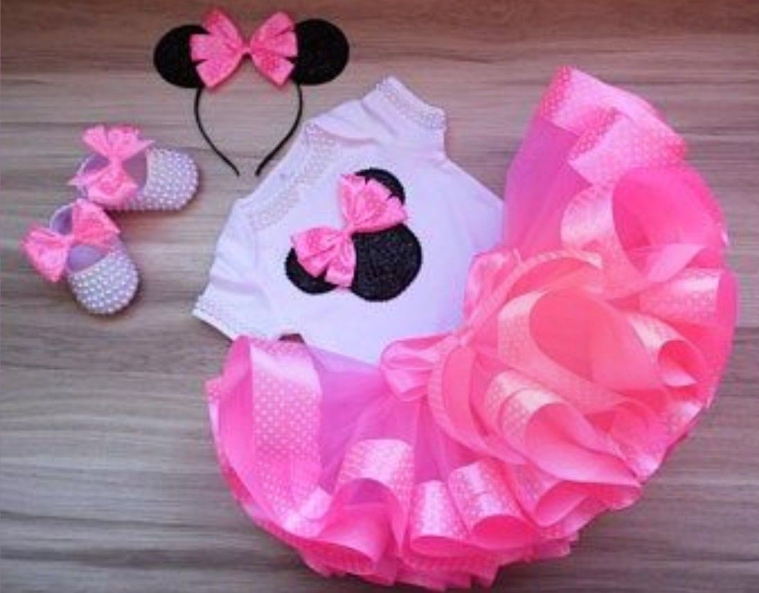 Kit Minnie Rosa Infantil com Body e Tutu