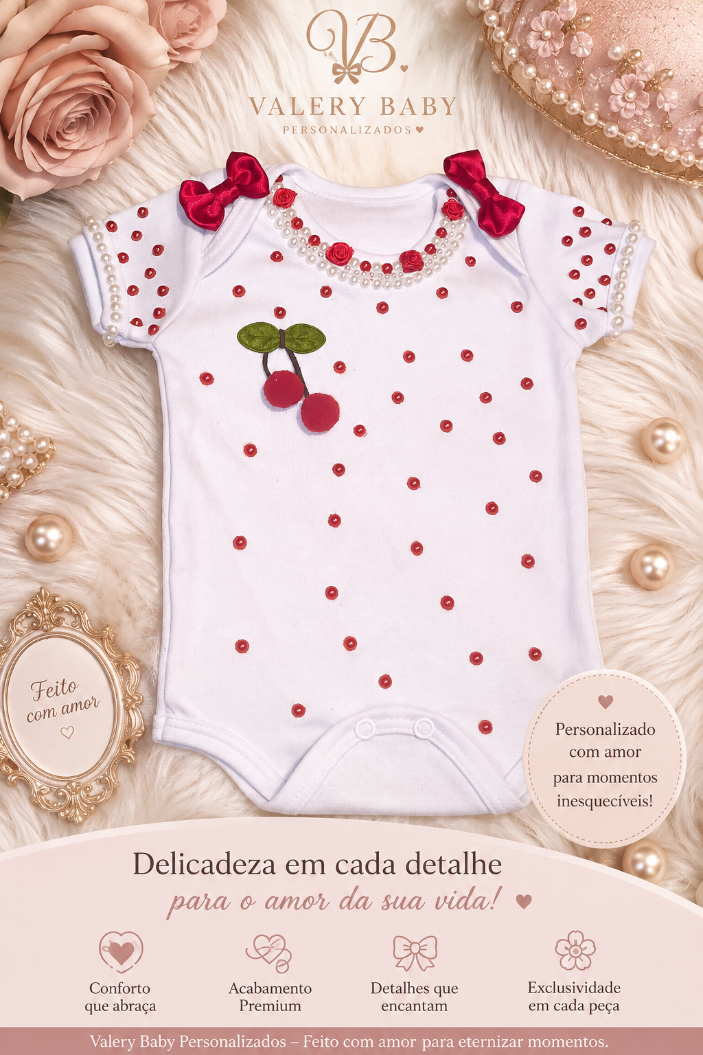Body de Bebê Personalizado Cereja