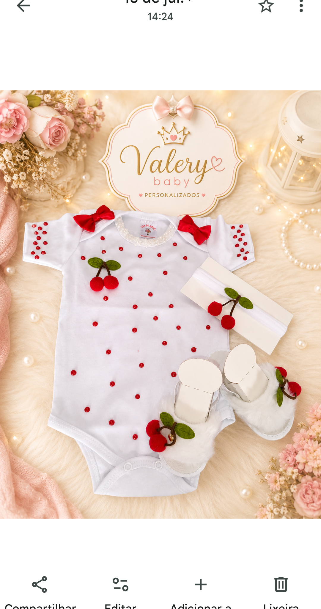 Kit Roupa de Bebe Body Cereja com Sapatinho e Faixa
