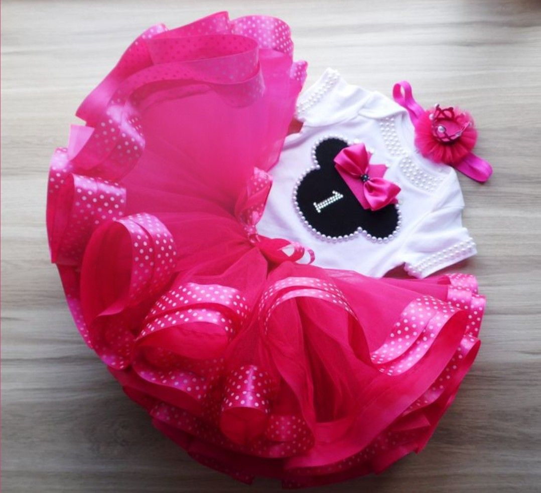 Kit Roupa Infantil Festa Minnie Rosa 1 Ano