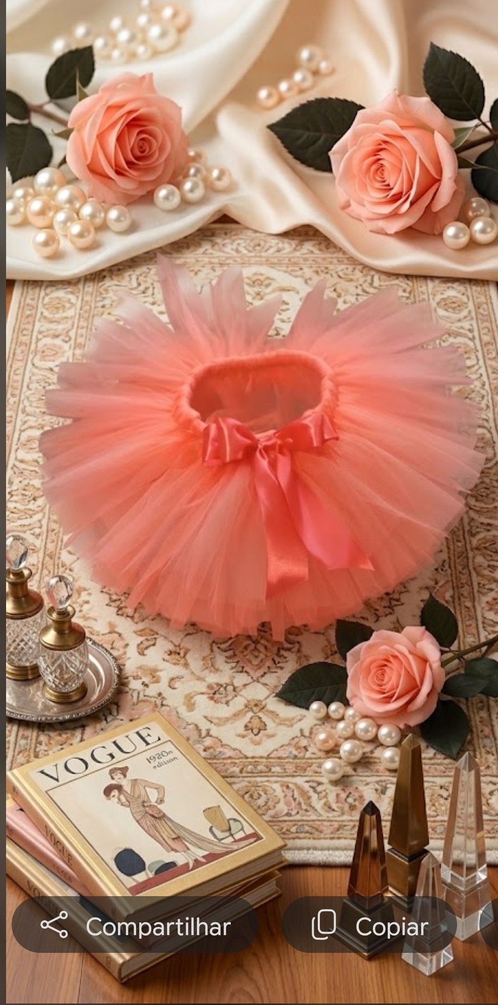 Saia Tule Infantil Rosa Pêssego com Laço