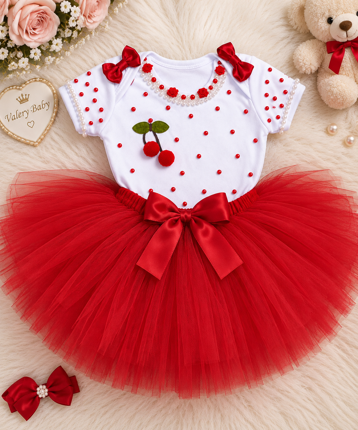 Conjunto Roupa de Bebê Body e Saia Tutu Vermelho