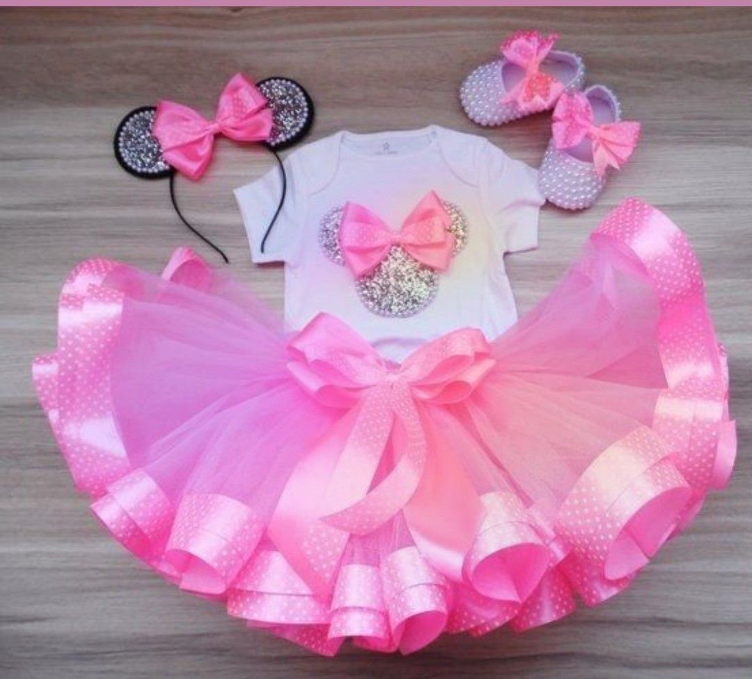Kit Roupa Infantil Tema Minnie Rosa