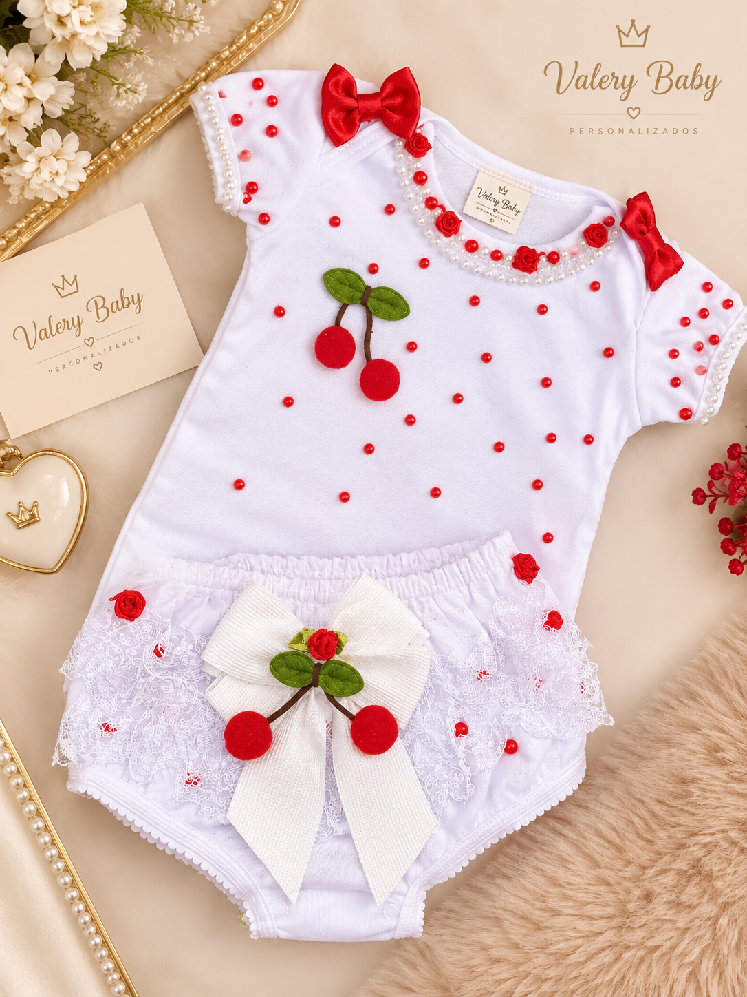 Conjunto Roupa de Bebê Valery Baby Cereja