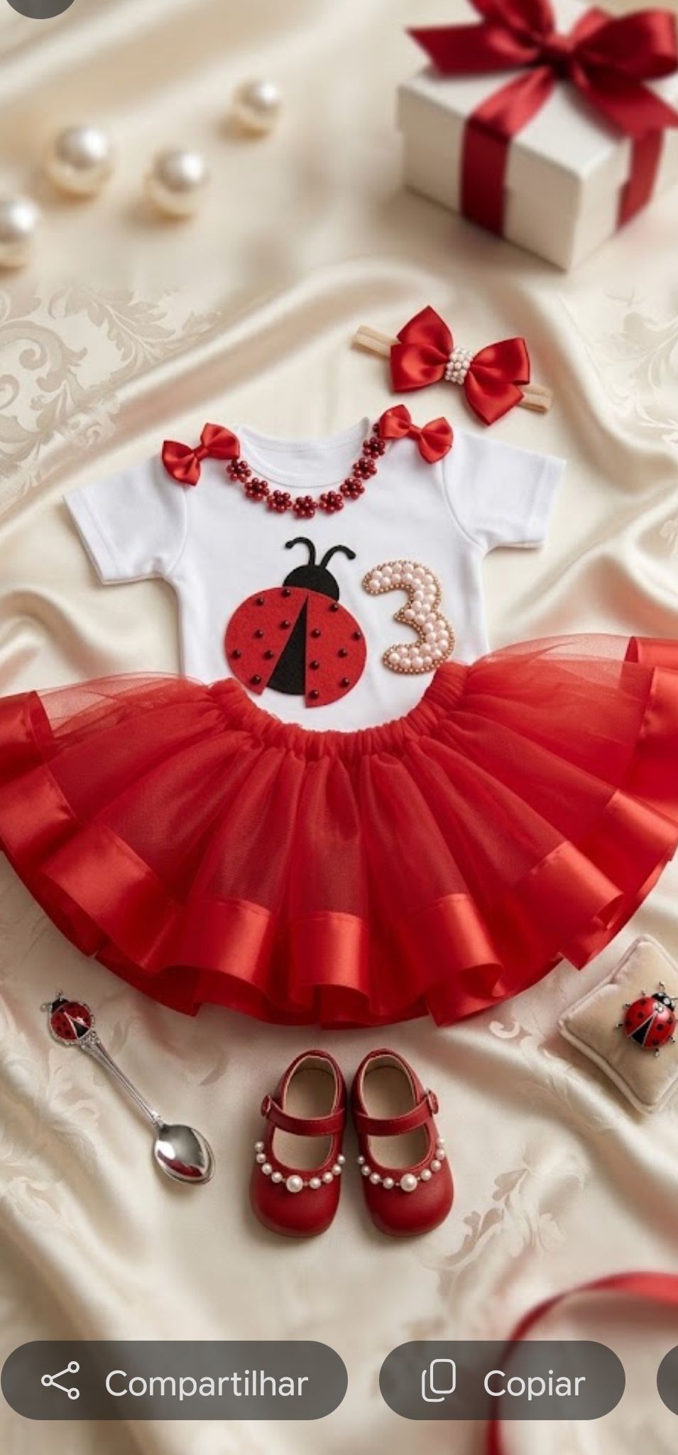 Kit Roupa Infantil Aniversário Joaninha com Tutu