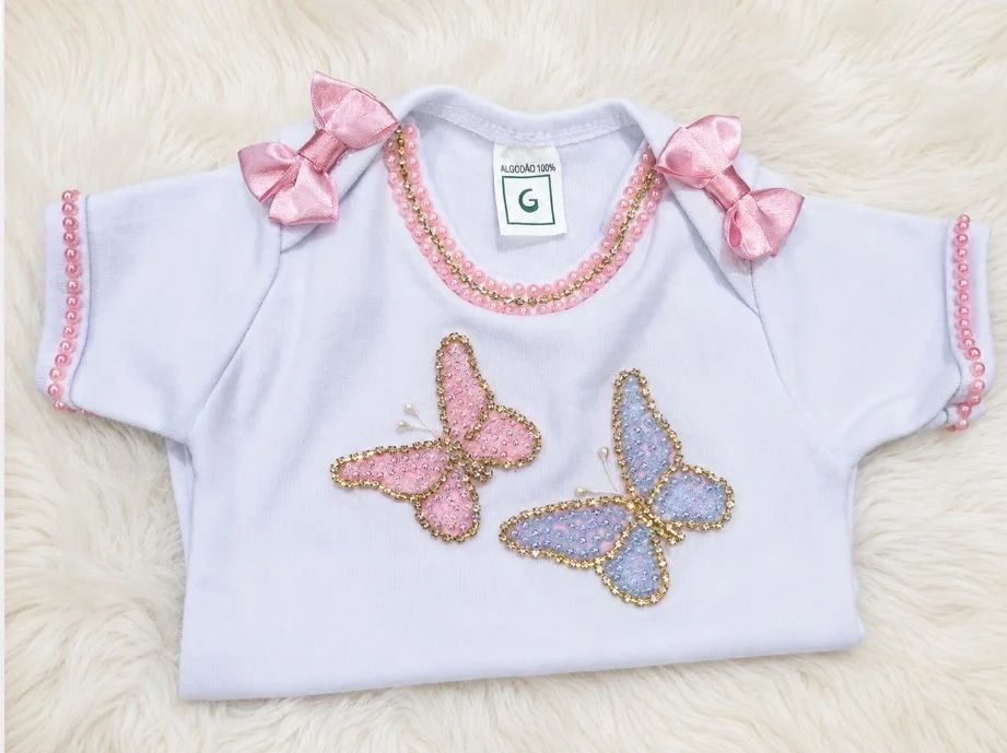 Body Infantil Branco com Borboletas