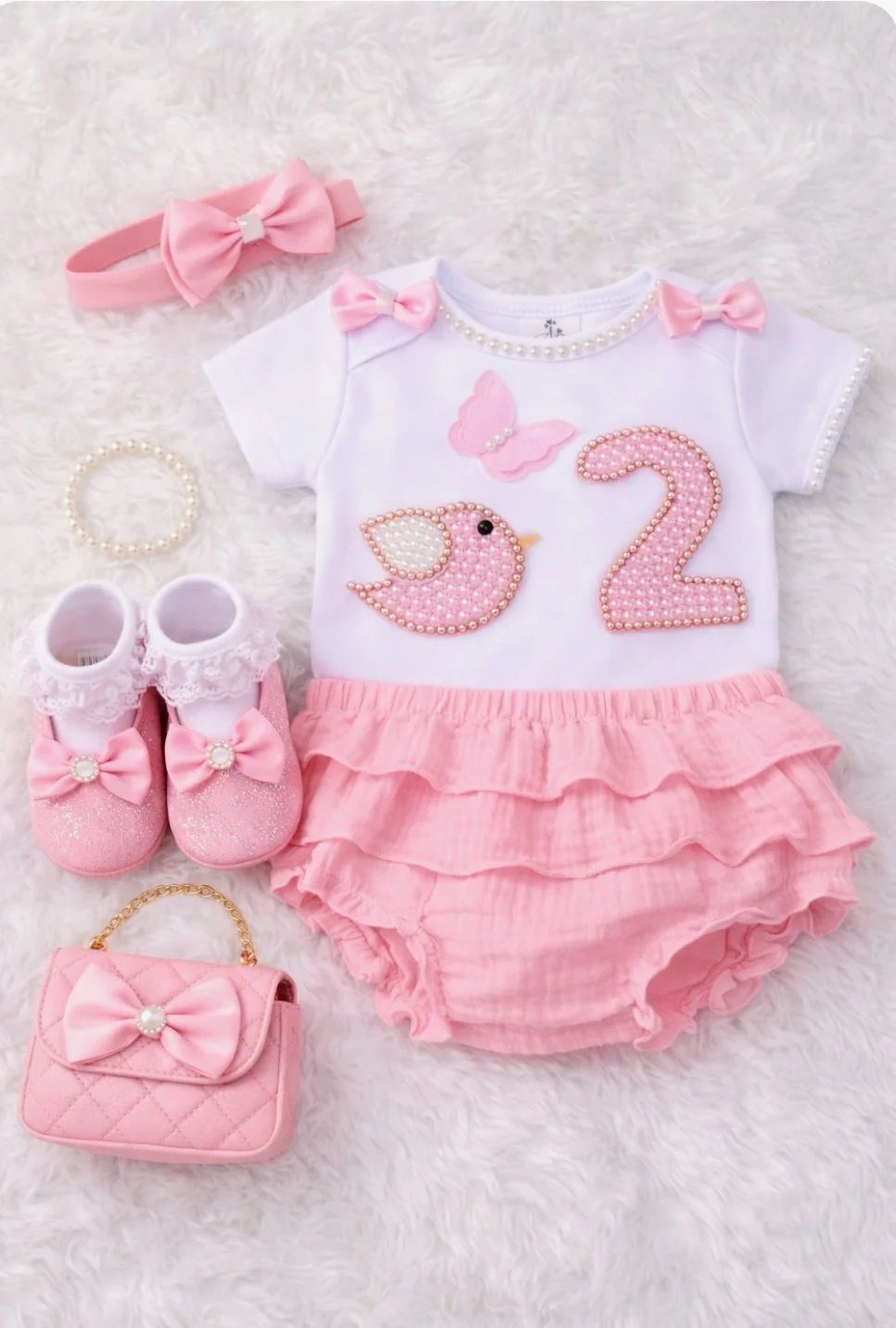 Kit Roupa Infantil Aniversário 2 Anos Menina Rosa