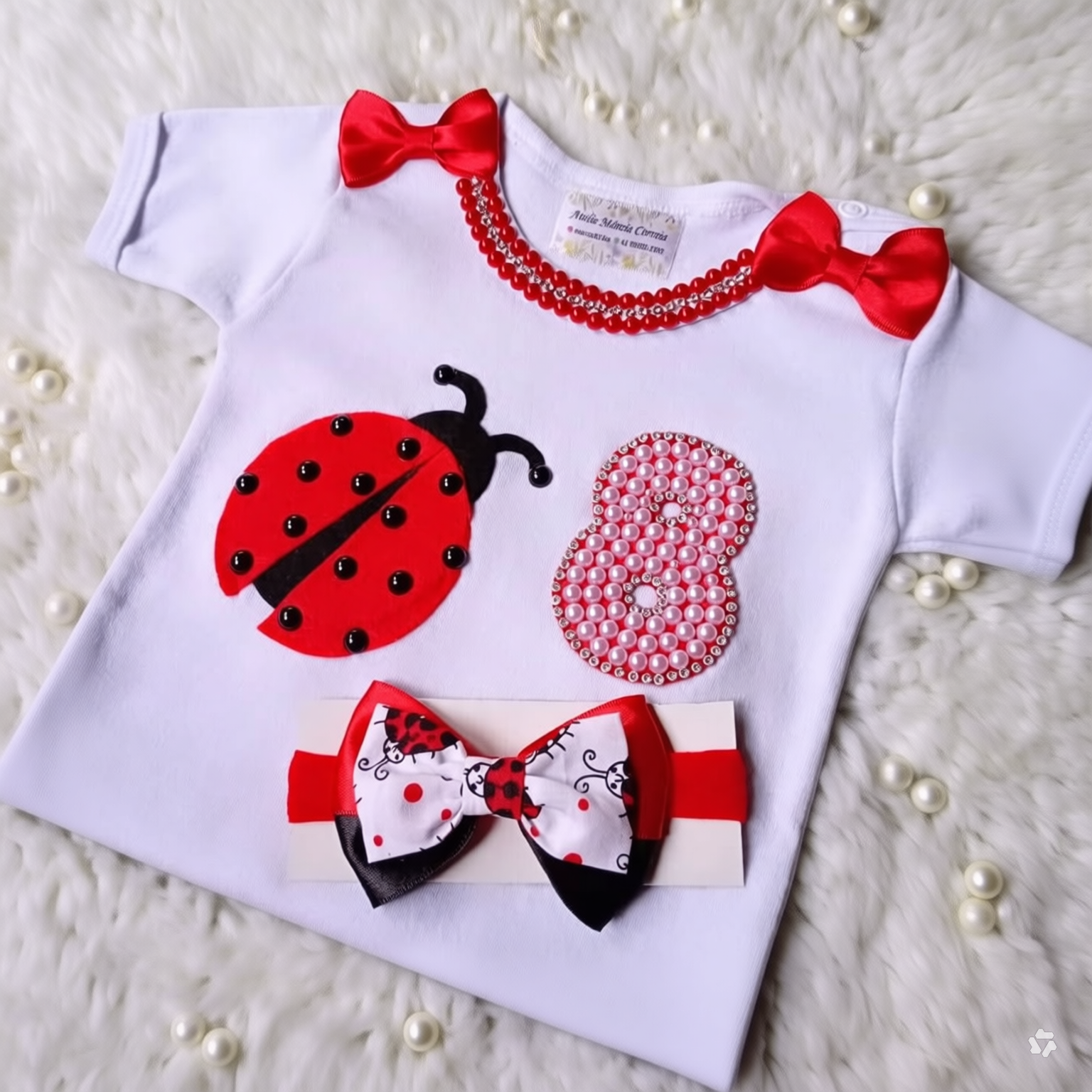 Conjunto Infantil Tema Joaninha com Tiara