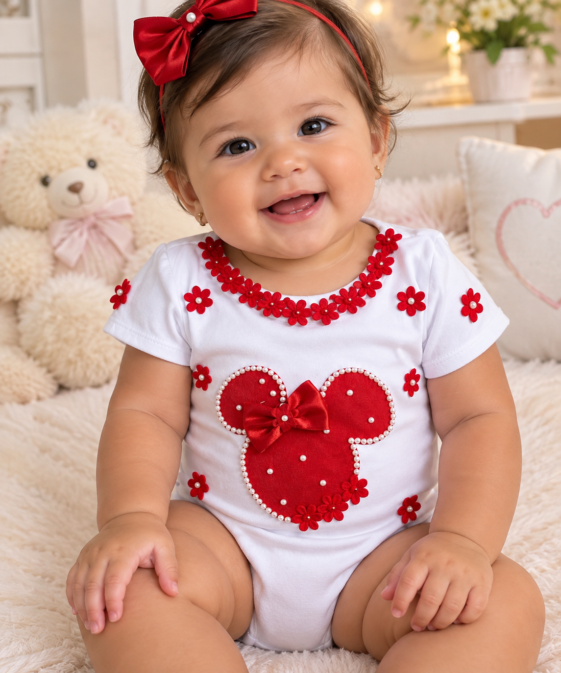 Body Infantil Branco com Detalhes Vermelhos da Mini