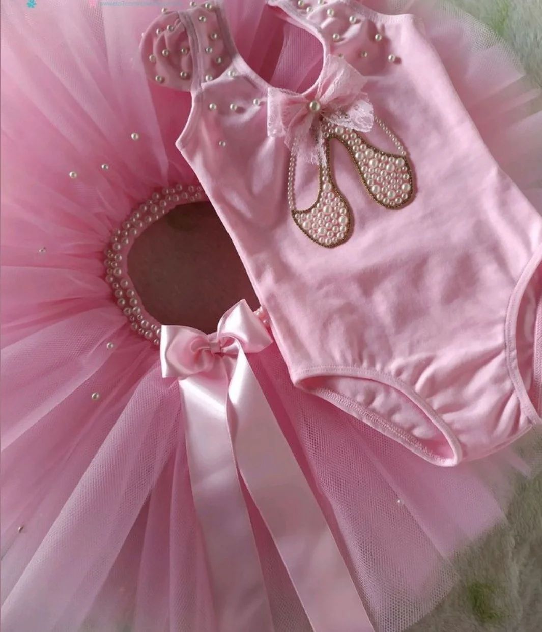 Conjunto Collant e Tutu Bailarina Rosa com Pérolas