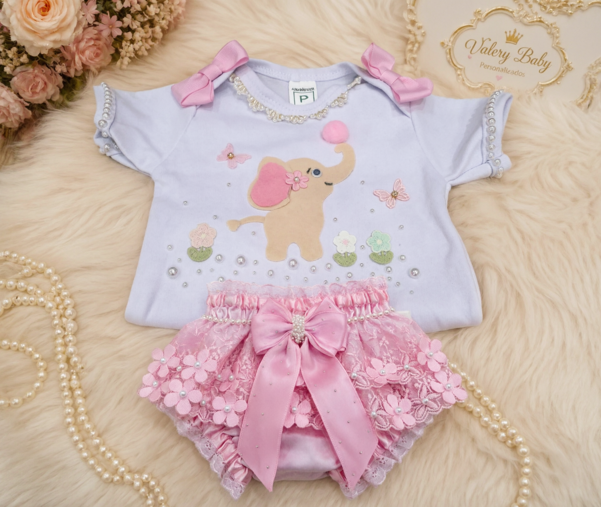 Conjunto Roupa Bebê Body Elefante com Tapa Fralda