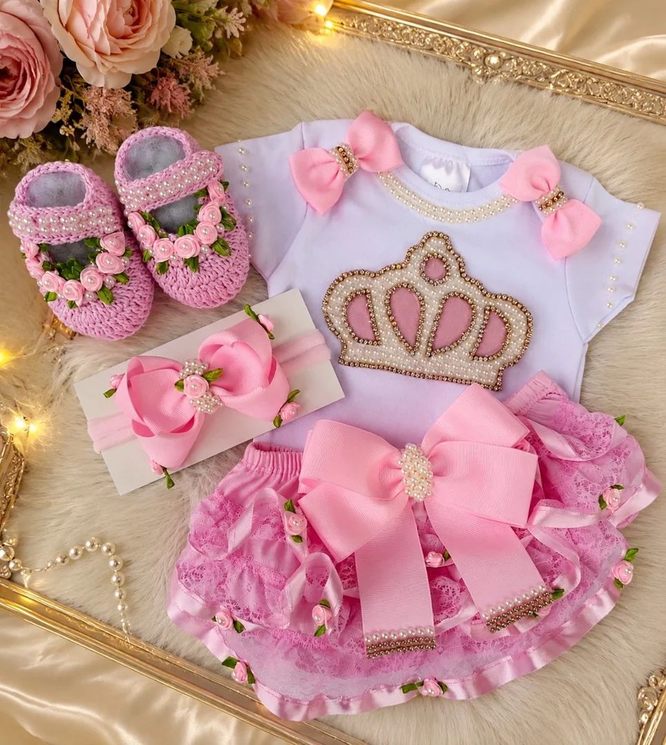 Kit Roupa de Bebe Princesa com Sapatinho e Acessorios