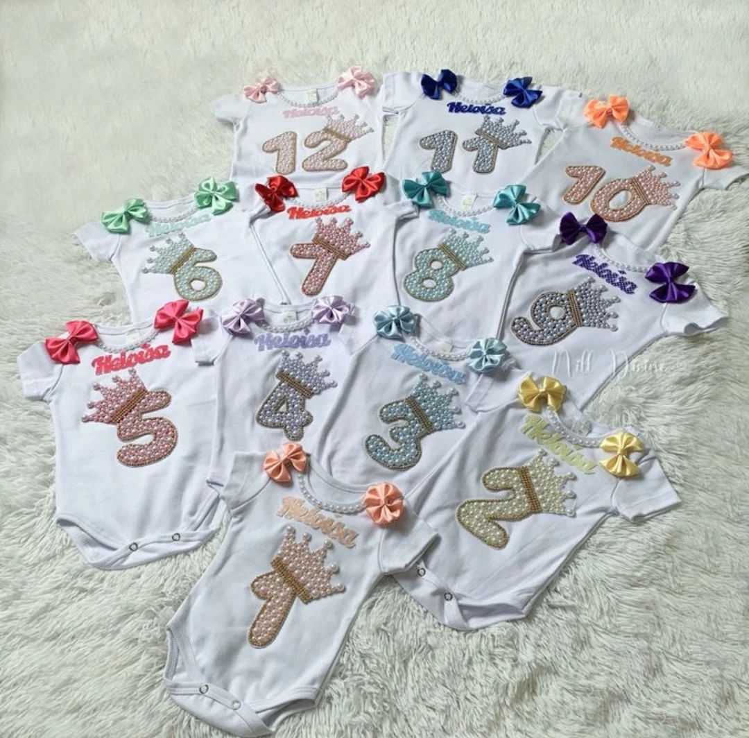 Body de Bebê Mesversário Personalizado com Pérolas