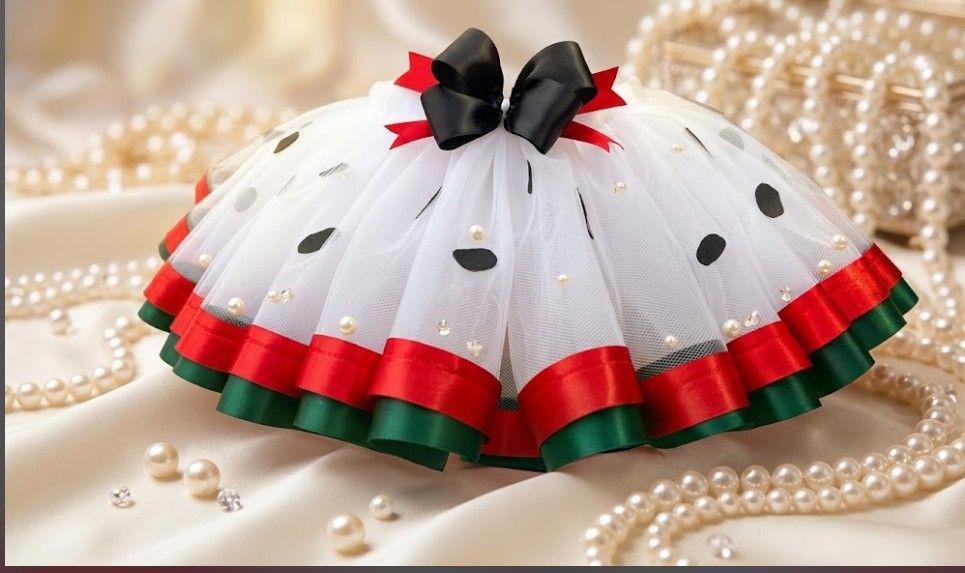 Saia Tutu Infantil Vermelha e Verde com Laço Preto melancia