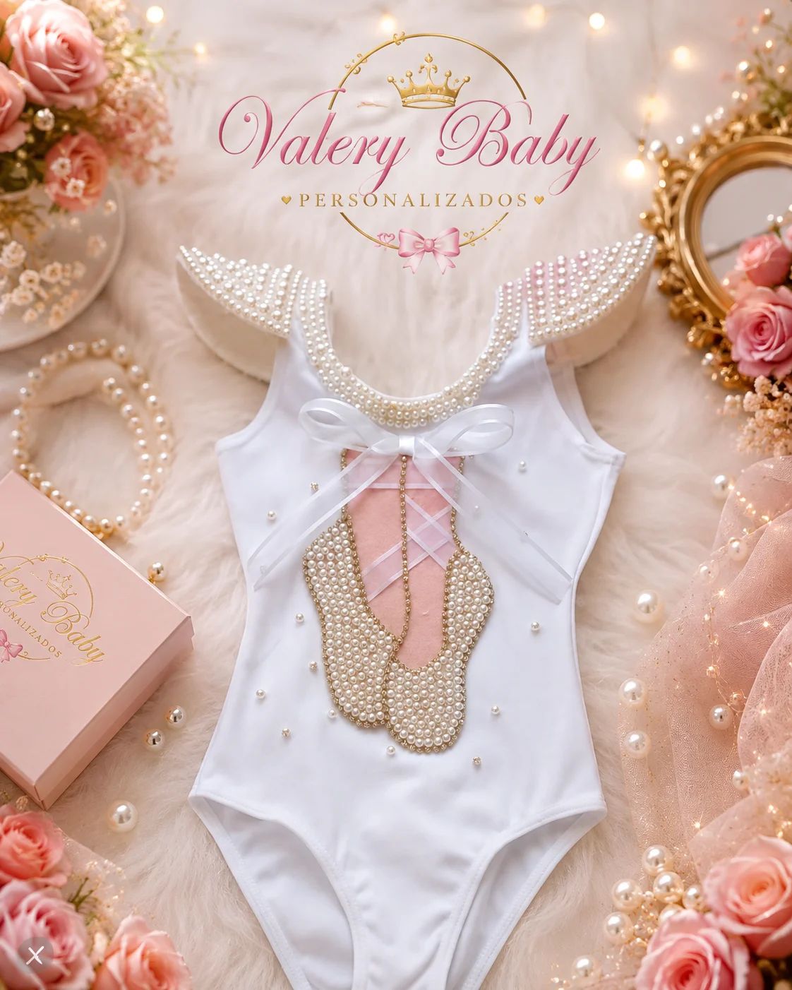 Body Infantil Bailarina com Pérolas Valery Baby