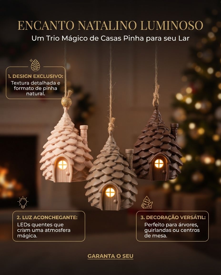Trio Casas de Pinha Luminosas de Natal