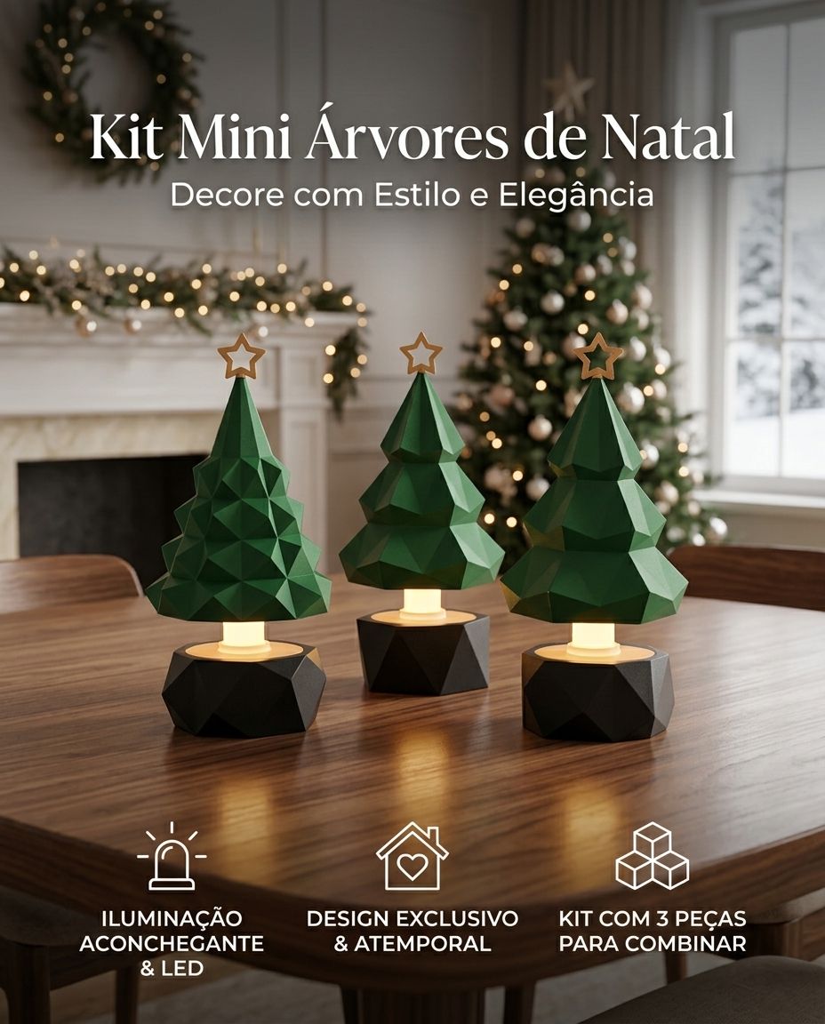 Kit Mini Árvores de Natal LED Decorativas 3 Peças