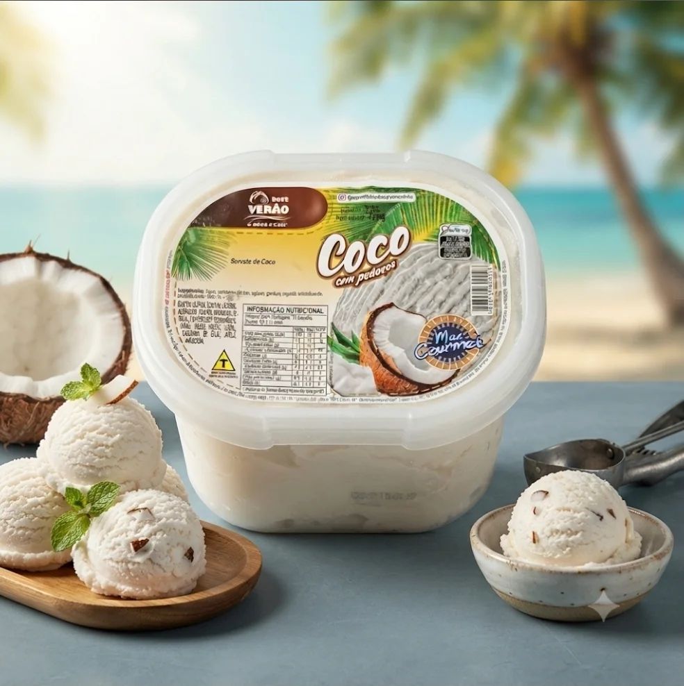 Sorvete de Coco com Pedaços Doce Verão