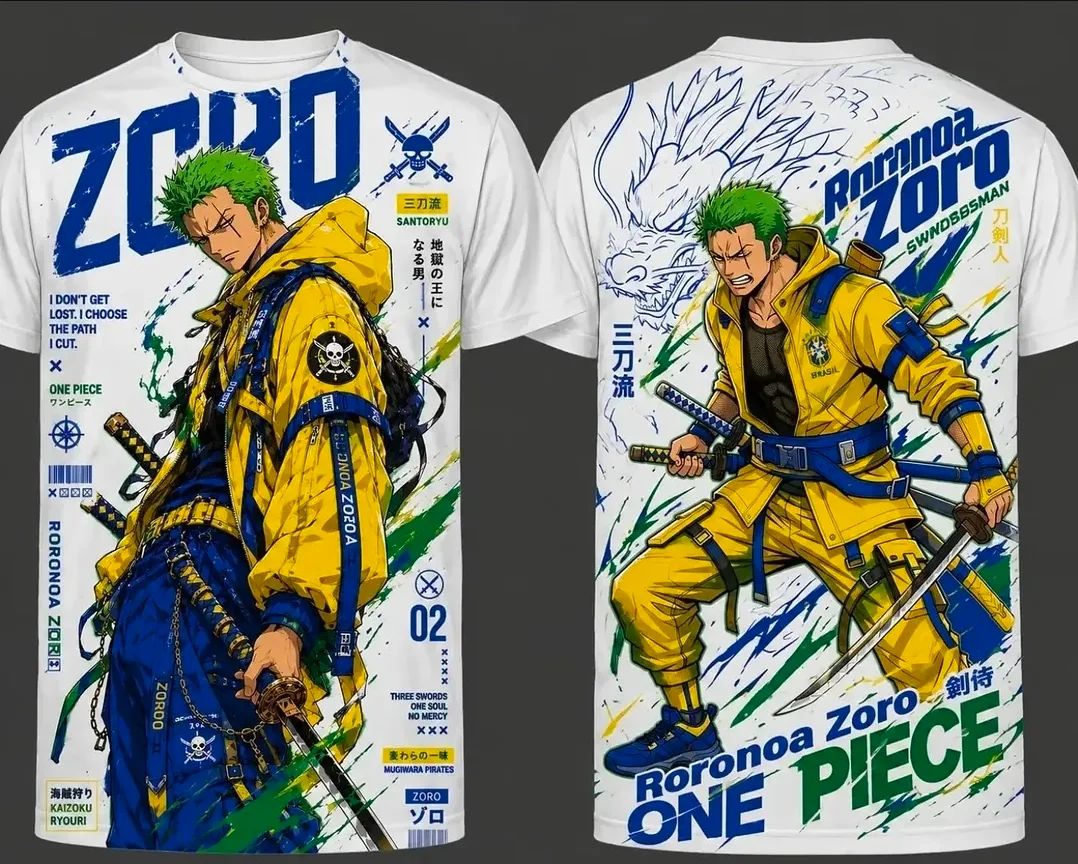 Camiseta Branca One Piece Roronoa Zoro